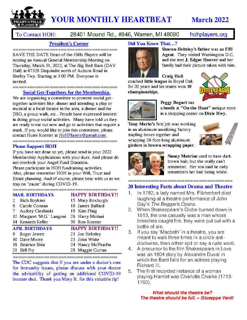 Click to download March 22 Newsletter